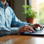 bidder sitting at a desk with a laptop for an online property auction